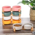 thumbnail image 2 of Double Ceramic Cat Dog Bowl With Wood Stand, 2 of 4