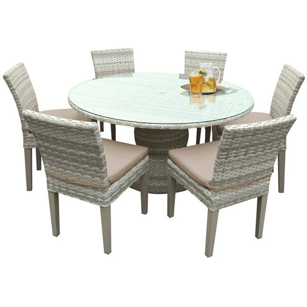 Round Glass Top Patio Dining Set, Large Round Glass Top Garden Table
