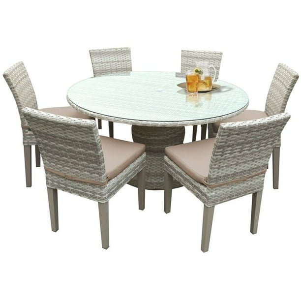Tkc Fairmont 7 Piece 60 Round Glass Top Patio Dining Set Com Round Glass Top Patio Dining Set, Large Round Glass Top Garden Table