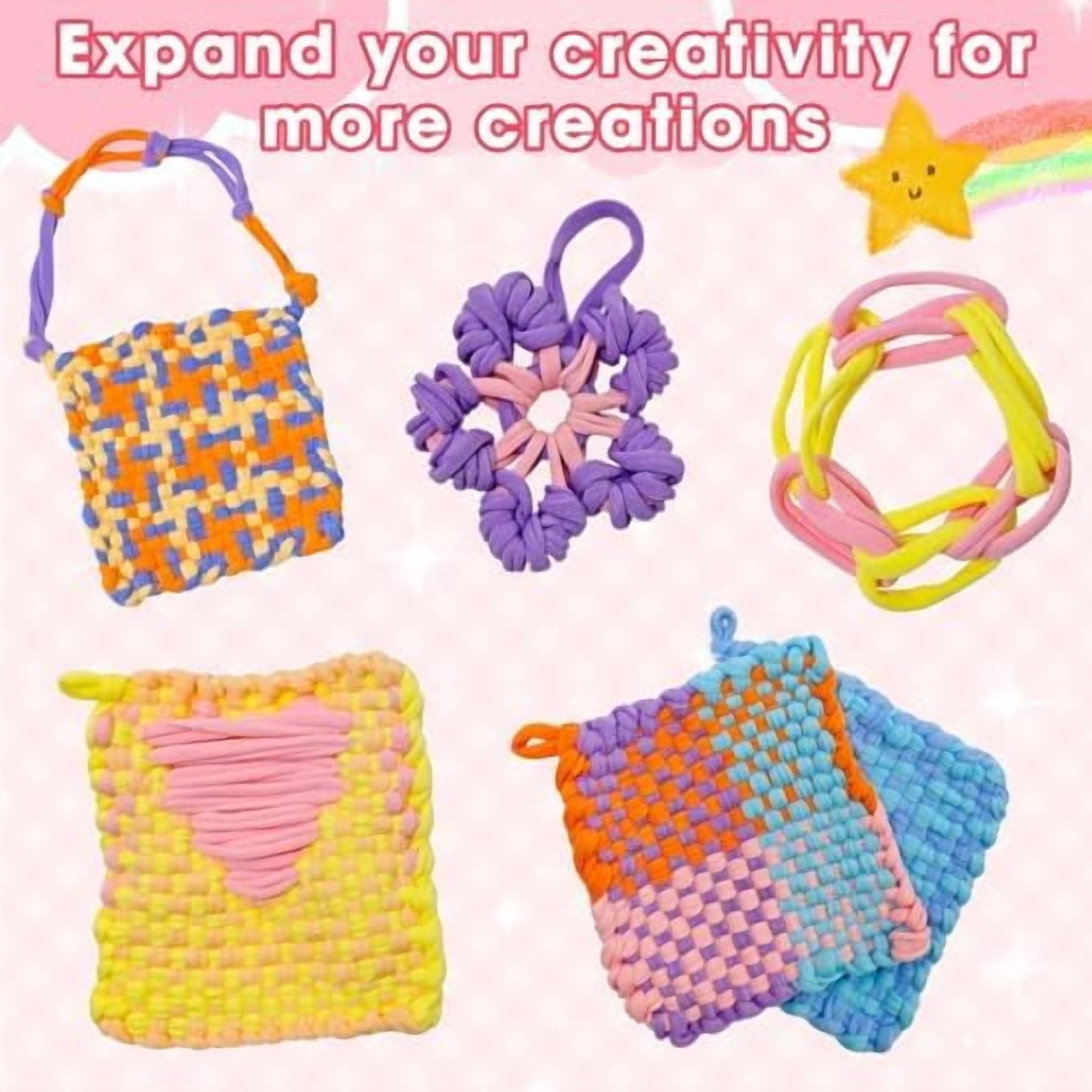 Weaving Loom Kit Toys for Kids and Adults DIY Arts and Crafts for Girls Ages 5 6 7 8 9 10 12, Pot Holder Loom Knitting Kits Includes 8 Color Craft Loops for Beginners$$Art & Craft