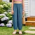 thumbnail image 2 of Gubotare Baby Long Bloomers Baby Summer Cotton Linen Pants Toddler Boys Girls Cute Striped Pants Elastic Waisted Casual Beach Long Trousers 4T 5T (Dark Blue,4-5 Years), 2 of 8