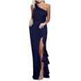 thumbnail image 4 of IROINNID Sleeveless One-Shoulder Dress For Women Fashion Summer Strapless Ruffle Split Dress Solid Color Full-Length Sheath Dress, 4 of 5