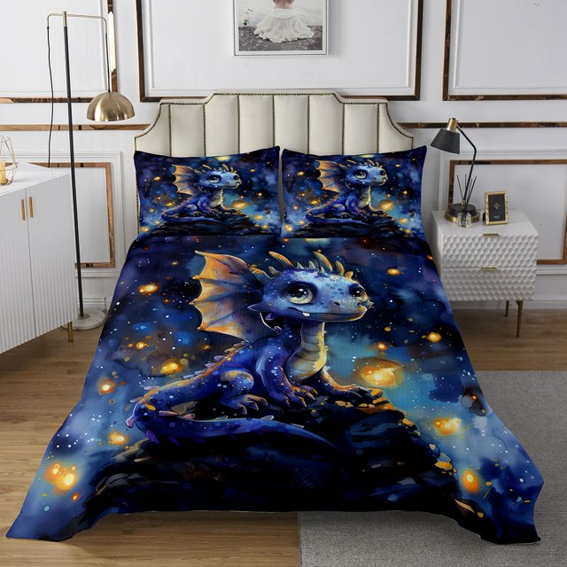 Erosebridal Cartoon Dragon Coverlet Set King,Magical Animal Bedding Set,Wild Animal Decor,Breathable,3 Pieces