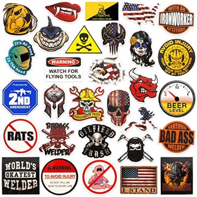 Hard hat Stickers Big 30-Pack Badass American Patriotic Accessories for Helmet,Hardhat,Welding,Tool Box,Construction,Union,Military,Ironworker,Lineman,Oilfield,Electrician,Pipeliner,ibew