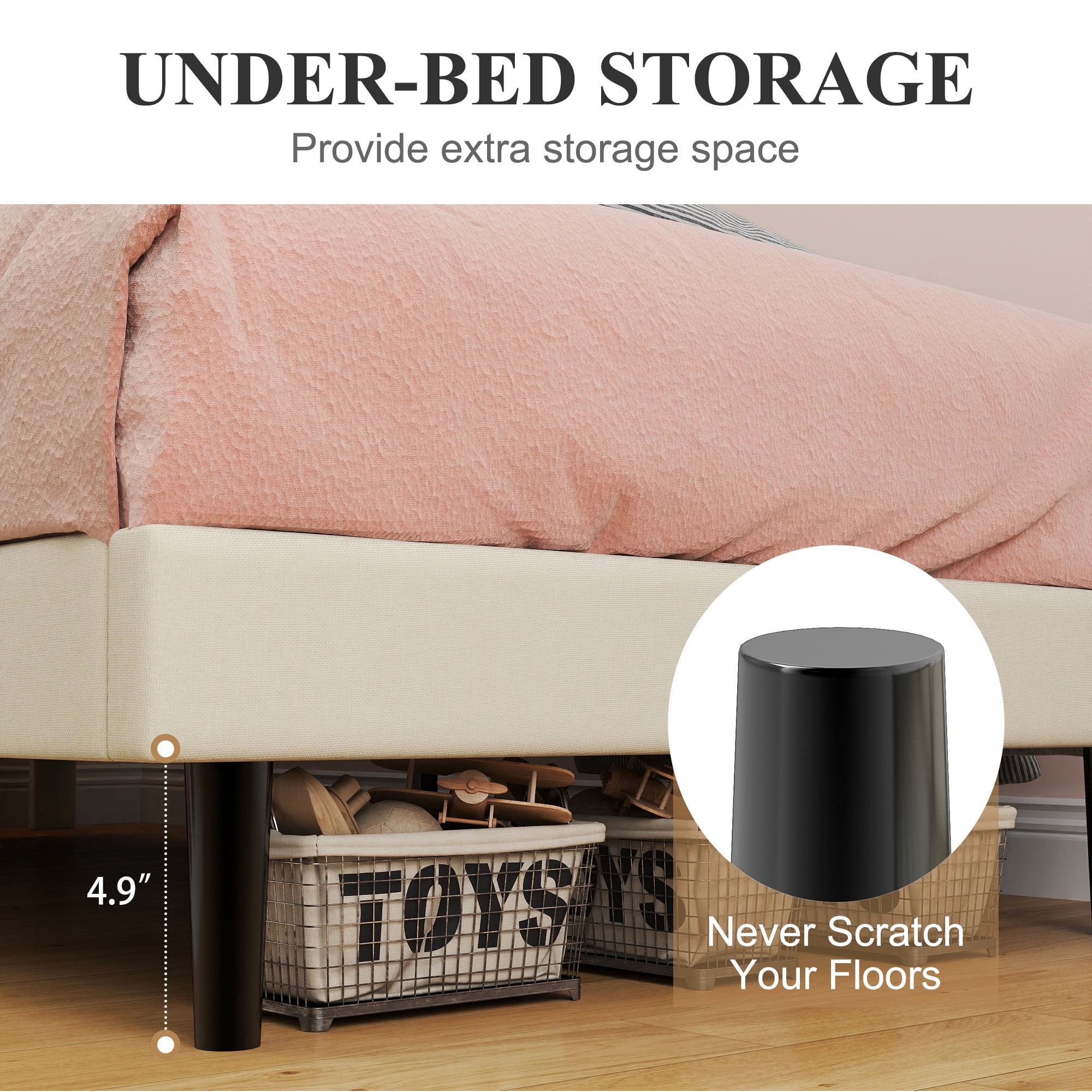 Homy Casa Upholstered Twin Bed with Tech Charging and LED Lights, Modern Headboard, Beige