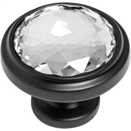 

Flat Black Cabinet Hardware Round With Clear Glass - 1-1/4 Diameter