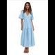 thumbnail image 3 of Vestido Midi Fluido de Corte A con Escote en V Profundo, Corta Abullonada, Cintura Alta Elástica y para Mujer Azul XL, 3 of 9