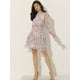 thumbnail image 2 of Vestido de gasa Allegra K de manga larga con dobladillo con volantes y cuello alzado floral para mujer Rosa XL, 2 of 5