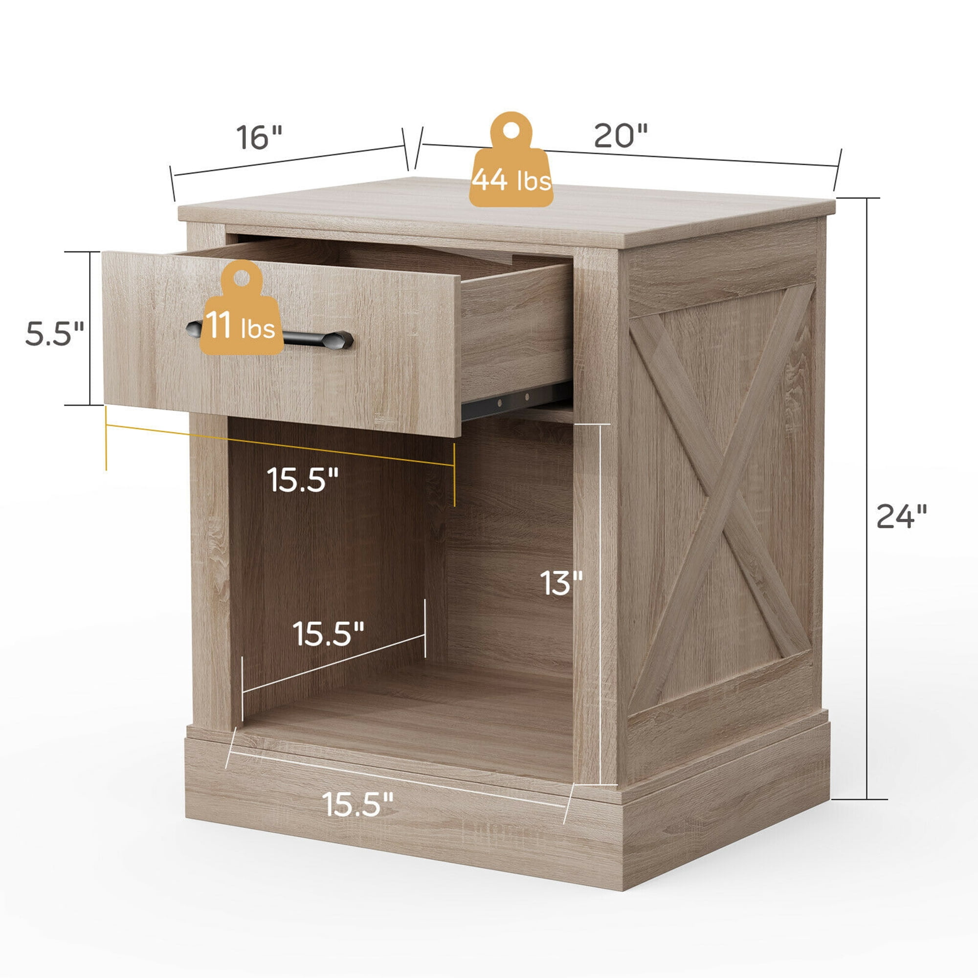 Gymax Nightstand with Drawer and Shelf Rustic Wooden Bedside Table Bedroom Natural