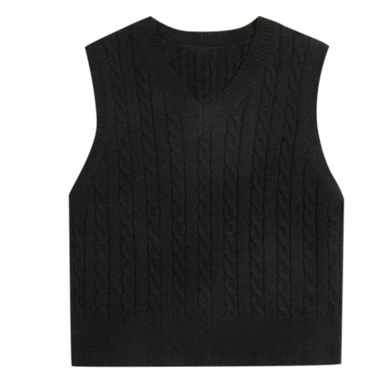 solacol Womens Sweaters Pullover Womens Sweater Vest Sleeveless Cropped  Sweater Vest Womens Knitted V-Neck Vest Sleeveless Top Pullover Uniform