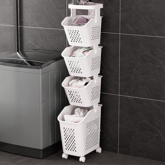Laundry Hamper 4-Tier Laundry Basket Dirty Clothes Hamper Freestanding Clothes Cart Multi-Layer Basket Laundry Cart with Wheels | 360° Rolling Laundry Basket