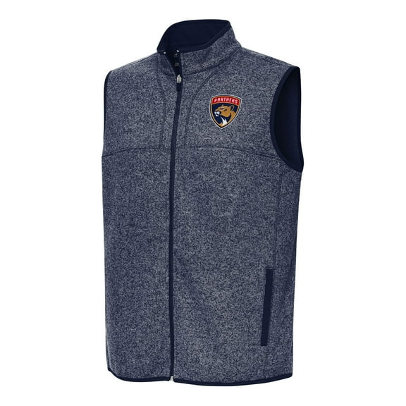 Men's Antigua Heather Navy Florida Panthers Fortune Full-Zip Vest