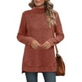 thumbnail image 4 of Arnsht Womens Tunic Tops Turtleneck Long Sleeve Shirts Oversized Fall Sweaters Side Split High Low Hemline Red L, 4 of 6