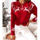 thumbnail image 4 of Suéter suelto de manga larga cómodo con estampado navideño con cuello redondo a la moda para mujer Fridja  hjk715, 4 of 7