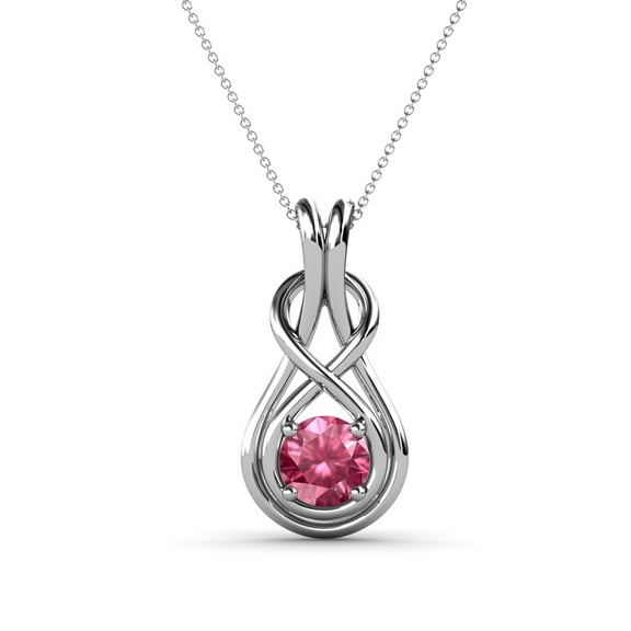 TriJewels 0.40 ct Round Pink Tourmaline (5.00 mm) Solitaire Infinity Love Knot Pendant Necklace in 10K White Gold