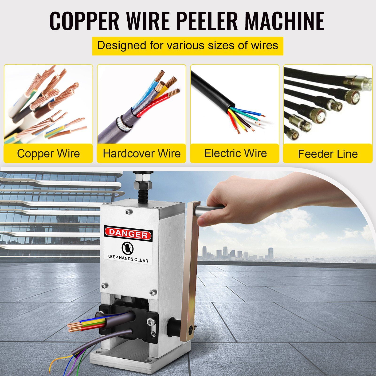 Manual Wire Stripper Machine 0.06-0.98 Inch, Hand Crank Wire Stripping Tool for Scrap Copper Recycling, Portable & Durable Aluminum Construction