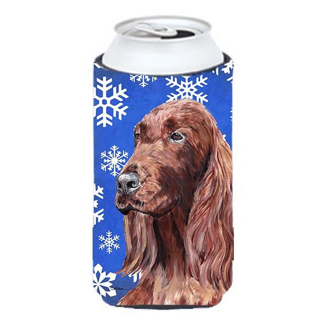 Irish Setter Blue Snowflake Winter Tall Boy bottle sleeve Hugger - 22 To 24 oz.