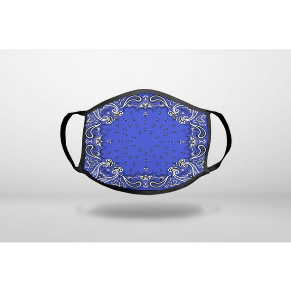 Bandana Print - Blue, Black, White - 3-Ply Reusable Soft Cloth Face Covering, Unisex, Cotton Inner Layer