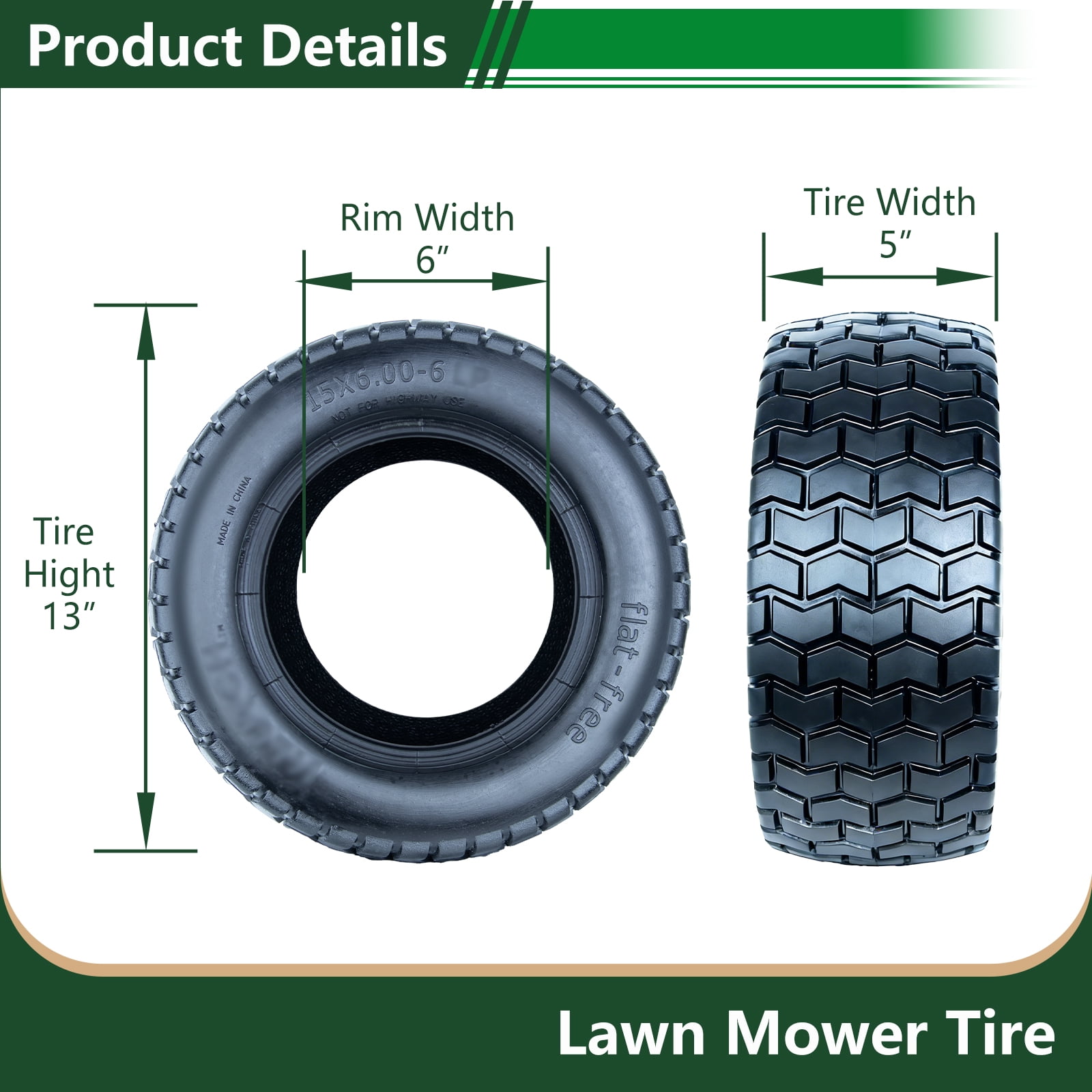 Hi-Run Turf SU12 13x5.00-6 Front 2PR Tubeless Lawn and Garden Tire