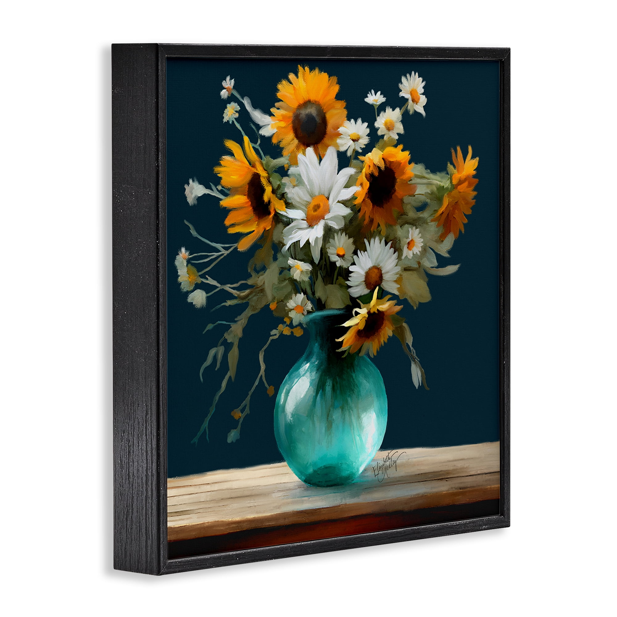 Stupell Industries Summer Sunflower Bouquet Botanical & Floral Painting Black Framed Art Print Wall Art, 12 x 12