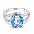 thumbnail image 2 of Gem Stone King 4.48 Cttw 925 Sterling Silver Millennium Blue Mystic Quartz Ring for Women | Oval 12X10MM | Gemstone Birthstone | Available in Size 5, 6, 7, 8, 9, 2 of 4