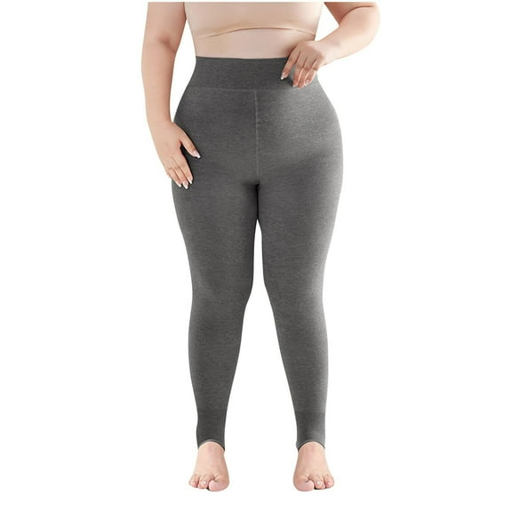 ZQUUVOU Long Johns Thermal Pants for Women Plus Size Stirrup Thermal Leggings Tummy Control No Fleece Cotton Tights Gray