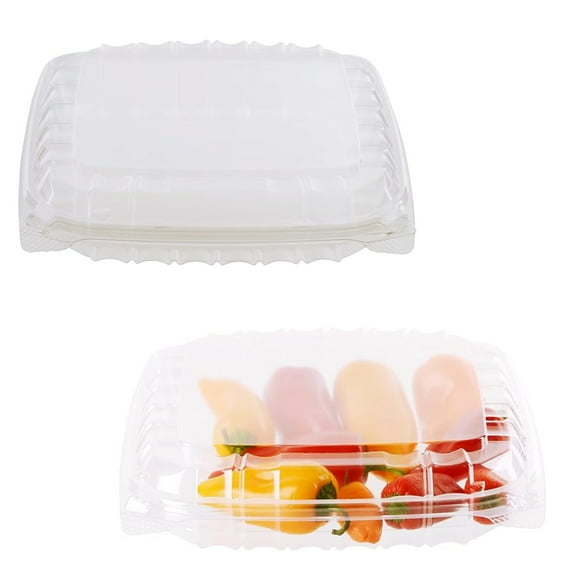 EcoQuality Clear Hinged Lid Clamshell Plastic Container 8 x 8 x 2 inches - Single Compartment Take out Containers for Salad, Pastry, Cake for Restaurants and Food Industry (25)
