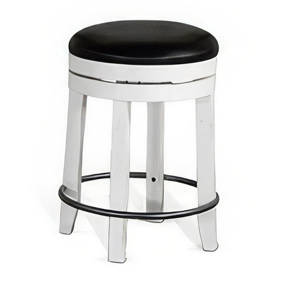 Orso Swivel Counter Stool Set of 2, Black Faux Leather, White Wood