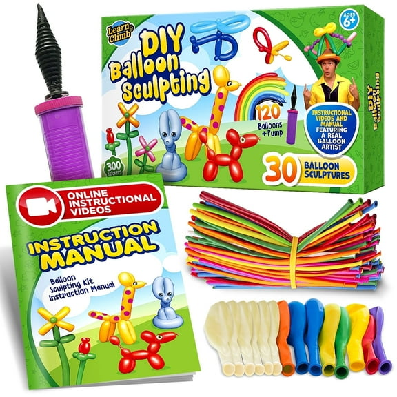 DIY Balloon Animal Kit for beginners. Twisting & Modeling balloon Kit 30 Sculptures ,100 Balloons for balloon animals , Pump and Manual. Party Fun Activity/Gift for, Teens Boys and Girls
