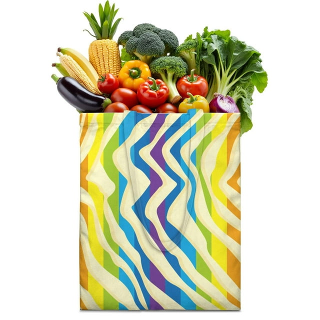 Zebra Print Canvas Tote Bag Abstract Zebra Pattern Black and White Stripes Rainbow Multicolor Zebra Modern Fashion Cute Cartoon Design Aesthetic Gradient Reusable Eco-Friendly Shopping Tote