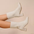 thumbnail image 5 of Bnwani Womens Boots Fashion Toe Mid-Heel Chunky Mid-Calf Ankle Elastic Casual Solid Boot White Size 6.5, 5 of 7