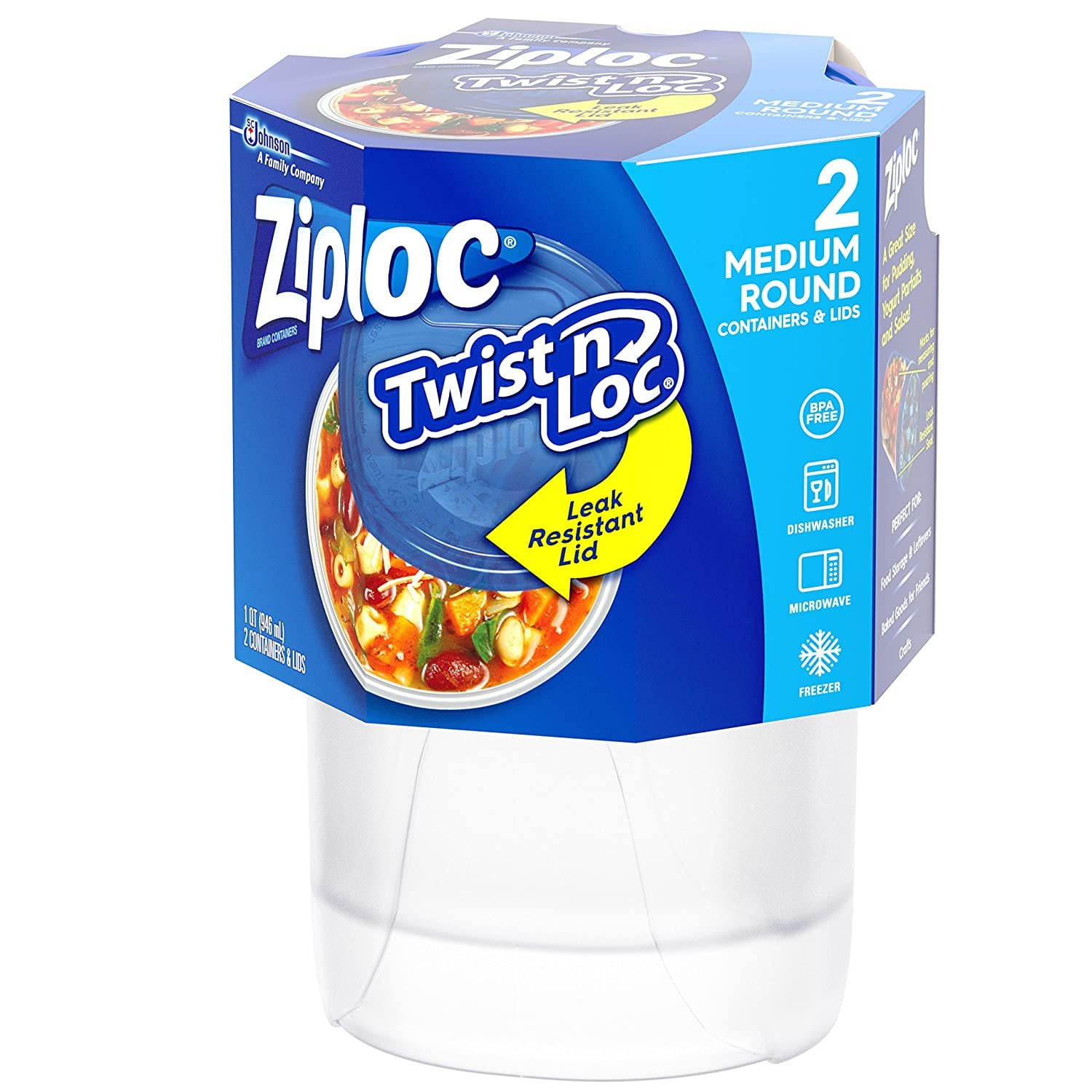 Ziploc Brand, Food Storage Containers with Lids, Twist 'n Loc, Medium Round,  4 ct