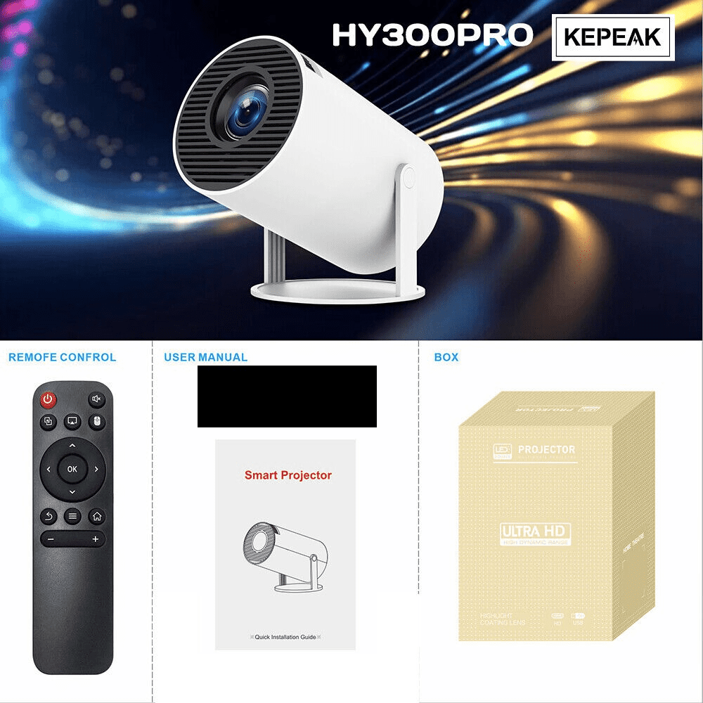 HY300 Mini Projector: 4K, 1080P, WiFi, Portable, Smart HY300 Mini Projector: 4K, 1080P, WiFi, Portable, Smart