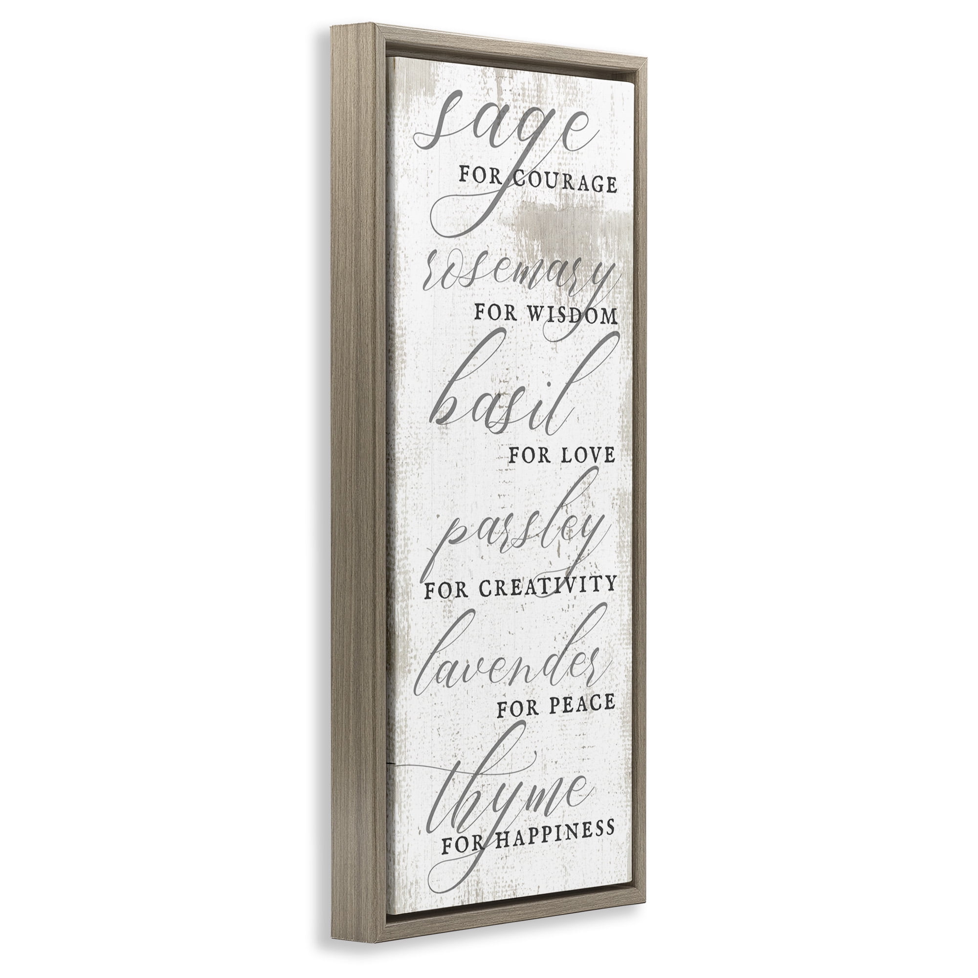 Stupell Industries Sage Basil Thyme Sentimental Phrases Food & Beverage Painting Brown Floater Framed Canvas Art Print Wall Art, 11 x 25