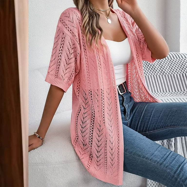 Crochet Cardigans Women Women Solid Crochet Knit Cardigan Short
