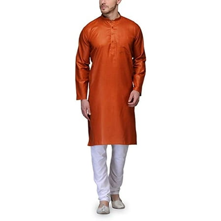 

Royal Men s Cotton Blend Orange Kurta Pyjama Set