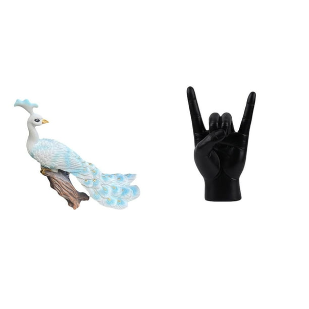 Estatua del pavo real,Estatua de pavo real,adorno de escritorio creativo y divertido,Estatua del gesto de la roca,Estatuas y figuras de dedos con gestos de música rock,Esculturas de resina con