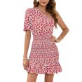 thumbnail image 1 of Vestido Fruncido Floral Vestido de cóctel de fiesta ajustado con un hombro fruncido floral para mujer (Rosa L) Cgtredaw Para estrenar, 1 of 1