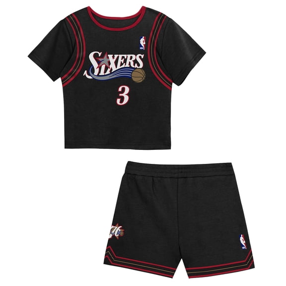 Toddler Mitchell & Ness Allen Iverson Black Philadelphia 76ers 2-Piece Play by Place T-Shirt & Shorts Set