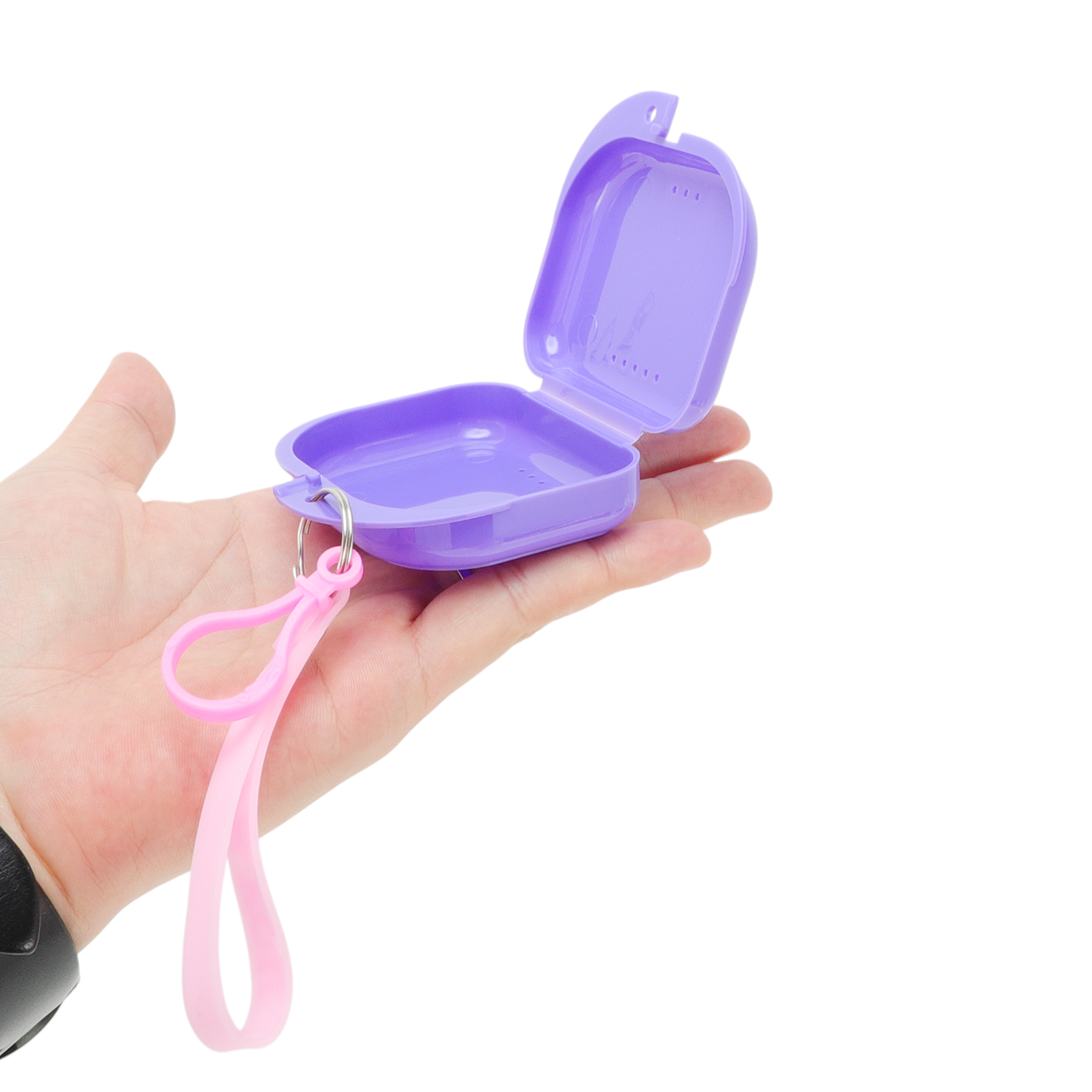 Unique Bargains Compact Braces Box with Lanyard 1 Pc Purple, Pink