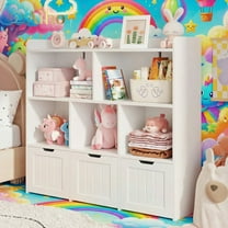 Aiho Kids Bookcase,Children's Book Shelf, 3 Drawers with wheels for Storage,Toddler Bookshelf for Nursery,Kids Rooms - White