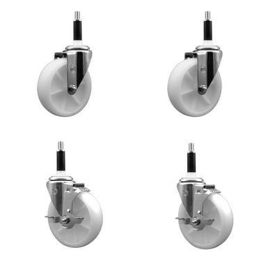 5 Inch Nylon Wheel Swivel 7/8 Inch Expanding Stem Caster Set 2 Brakes SCC