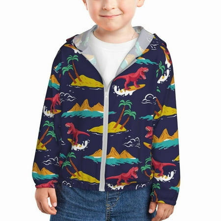 

Sun Hoodie for Kids Dinosaur island Long Sleeve Swim Fishing Shirts Sun Protection Zip Up Jacket Clothing Athletic Hoodie