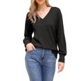 thumbnail image 1 of INSPIRAR CHIC Blusa de Mujer de Manga Larga con Cuello en V Ligera para Primavera y Otoño, Tops Casual S Negro, 1 of 6