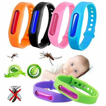 6pack summer soft silicone mosquito repellent bracelet, 100% natural plant incense mosquito repellent bracelet for indoor and outdoor adult children (black + orange + purple + sky blue + pink + (Best Plants For Mosquito Control)
