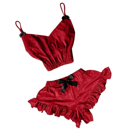 

Shpwfbe Underwear Women V-Neck Velvet Stain Camisole Bowknot Short Set Bras For Women Lingerie For Women