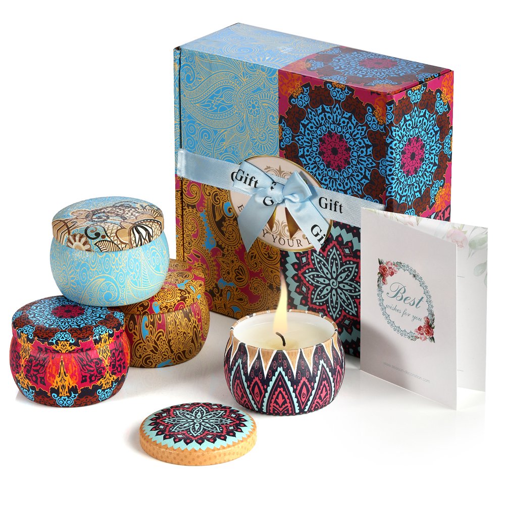 Scented Candles Gift Sets, 4 pcs/Set Natural Soy Indoor Fragrances