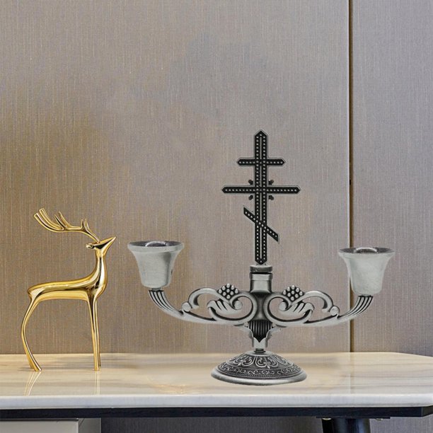 Candelabro de Aleación de Zinc Colco Candelabro de Doble Cabeza Vintage 13x12,5 cm
