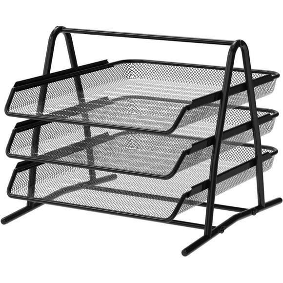 Desktop and document manager black - bookcase - filing cabinet - computer desk - drawer manager - A4 folder - 3 layers - black metal mesh material