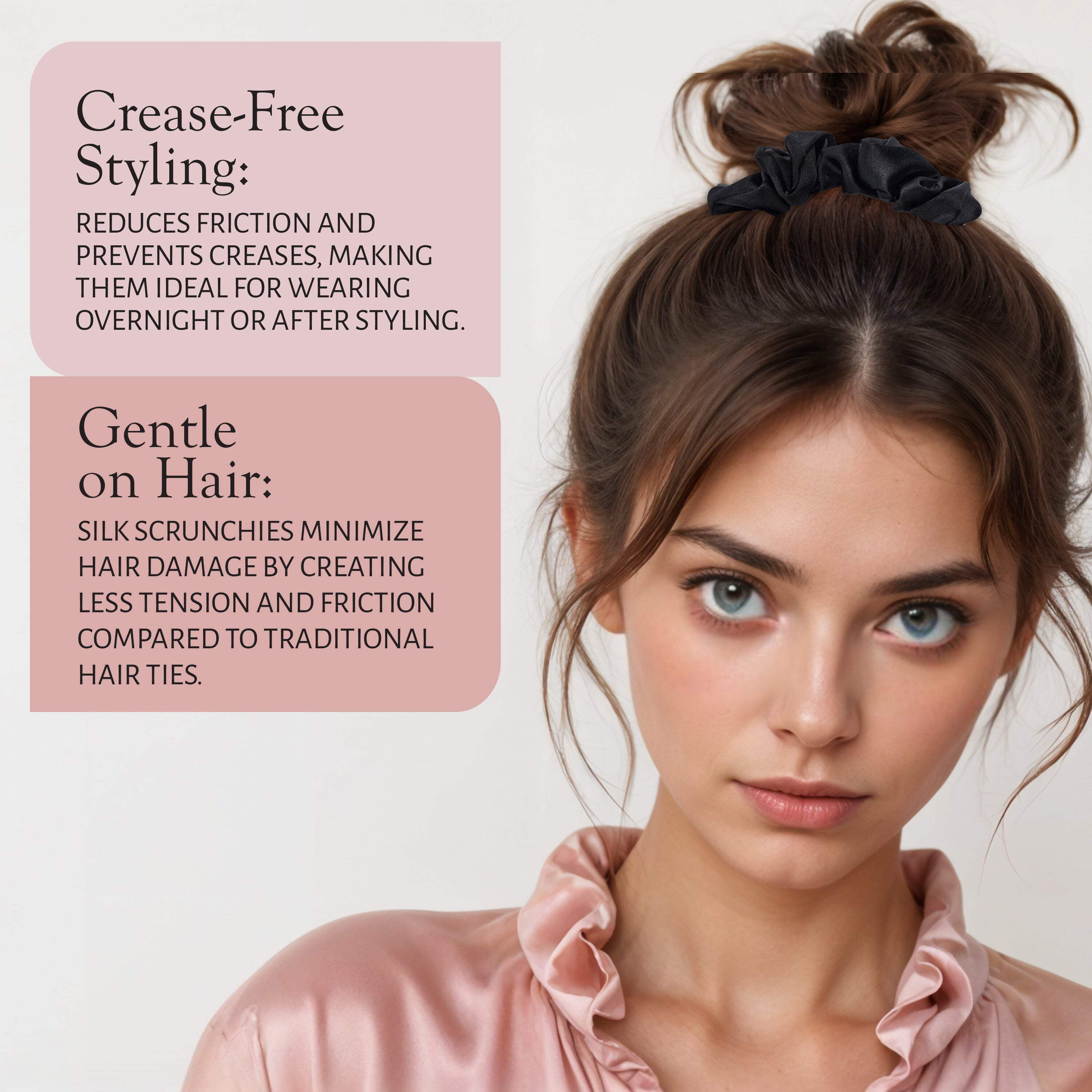 Market Fresh Beauty Silk Skinny Hair Scrunchies, 6 Pack - Silk Hair Ties for All Hair Types, Prevents Hair Breakage  Crease-Free Hold - Elegant Beige, Blush Pink, Black